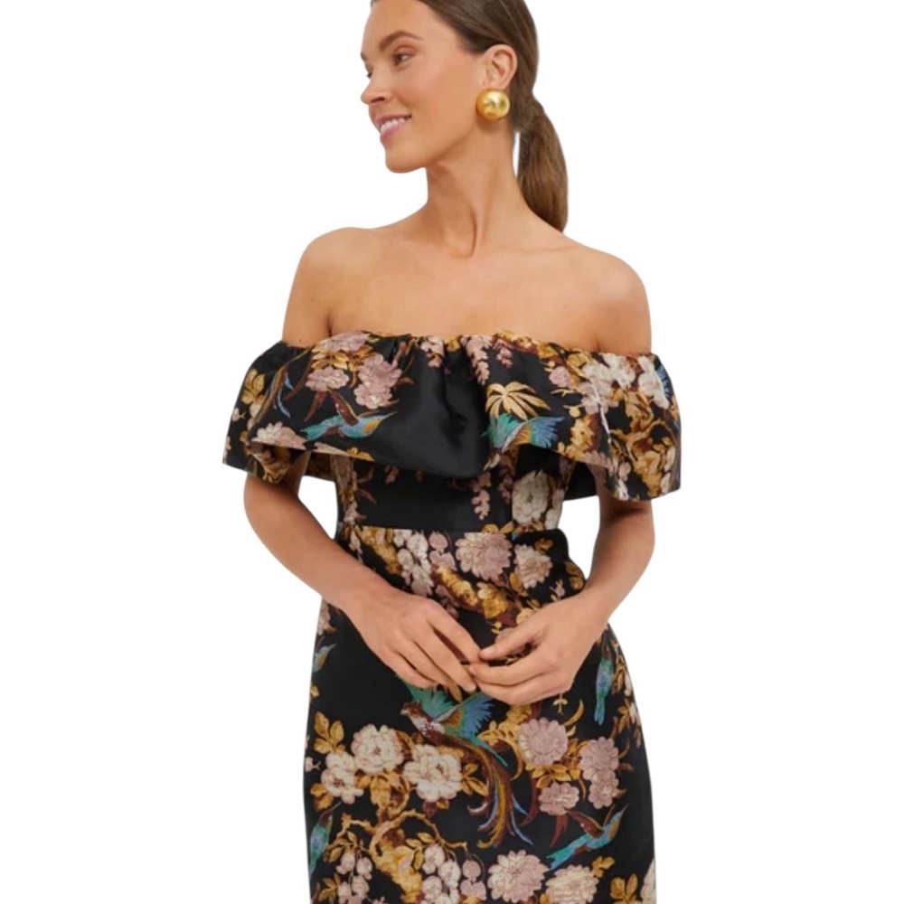 Cara Cara Black Floral Strapless Off-Shoulder Dress